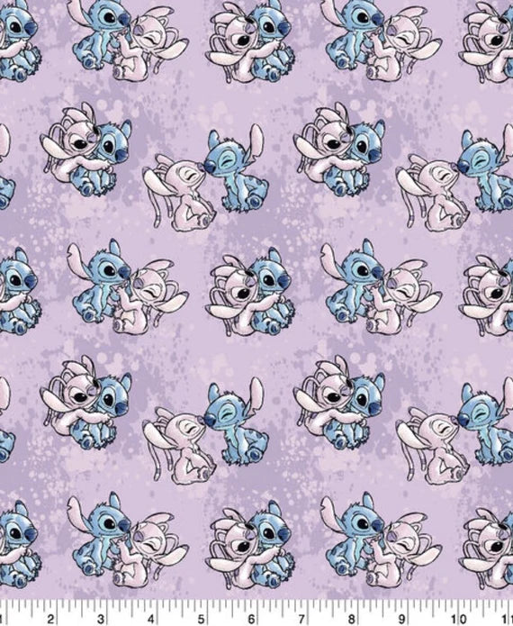 Disney Lilo & Stitch Angel Watercolor Purple Springs Creative Cotton Fabric