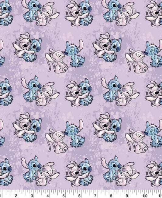 Disney Lilo & Stitch Angel Watercolor Purple Springs Creative Cotton Fabric