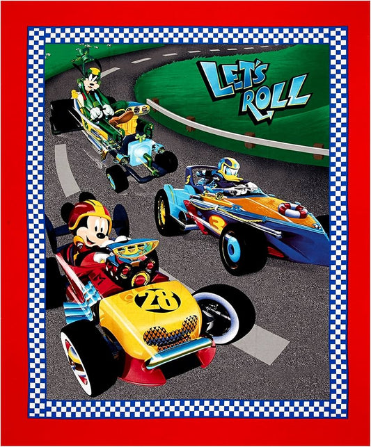 Disney Mickey & Friends Let's Roll Car Racing Panel 36" Springs Creative Cotton Fabric SC-64034