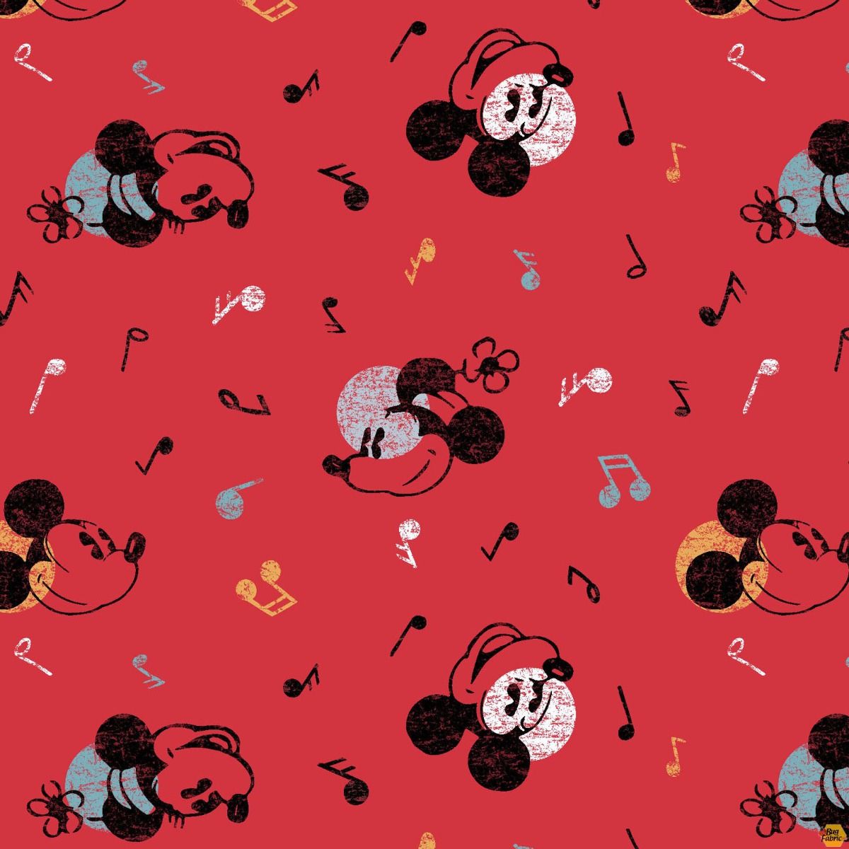 Disney Mickey Mouse Tossed Music Red Springs Creative Cotton Fabric SC-72804