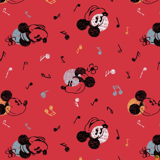 Disney Mickey Mouse Tossed Music Red Springs Creative Cotton Fabric SC-72804