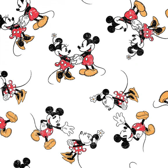 Disney Mickey Mouse Vintage Scattered White Springs Creative Cotton Fabric SC-72802