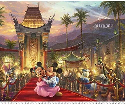 Disney Mickey and Minnie Mouse Hollywood Movie Premiere Panel 35" Thomas Kinkade David Textiles Cotton Fabric DT-DS-2051-9C-1 Multi
