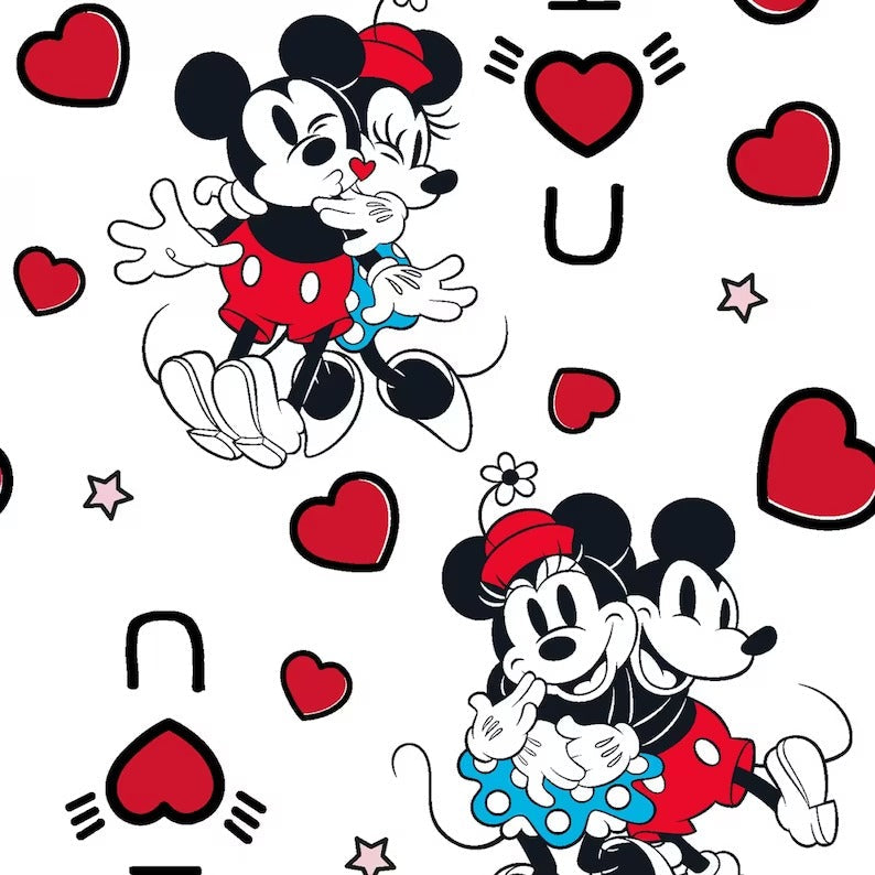 Disney Mickey and Minnie Vintage I Love You White Springs Creative Cotton Fabric SC-76523