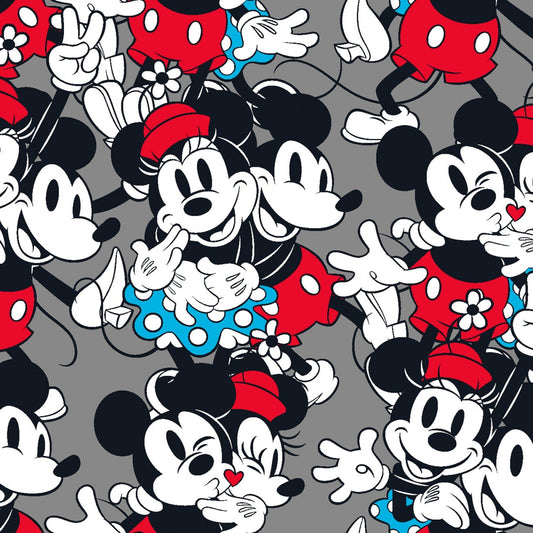 Disney Mickey and Minnie Vintage Loved Packed Grey Springs Creative Cotton Fabric