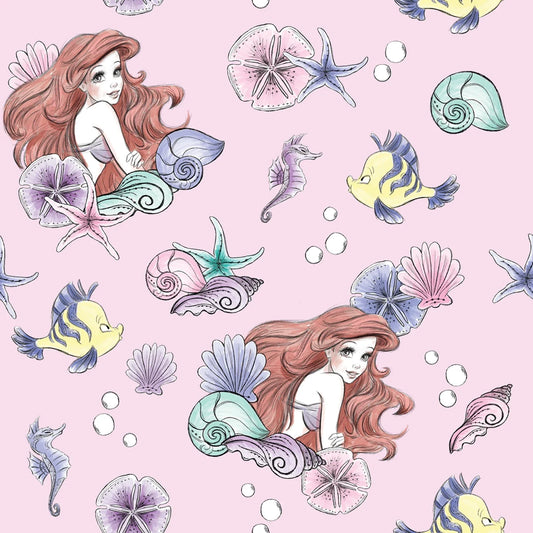 Disney Princess Ariel and Friends Pearl Pink Springs Creative Cotton Fabric SC-79638