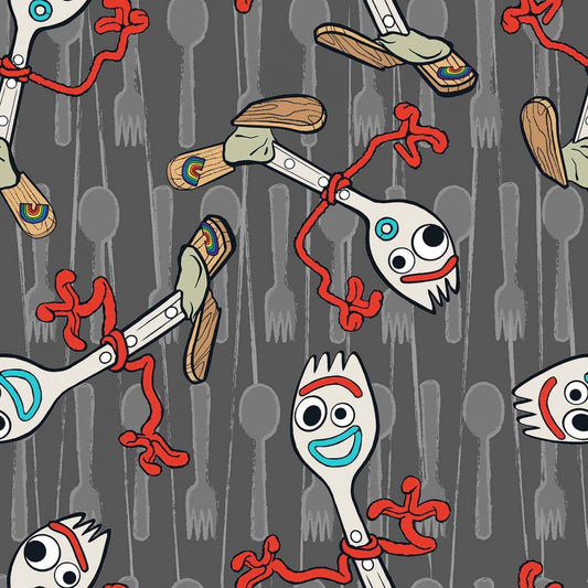 Disney Toy Story 4 Forky Utencil Tossed Grey Springs Creative Cotton Fabric
