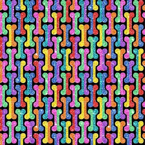 Diva Pups Bones Black Robert Giordano Henry Glass Cotton Fabric HG-1744-99