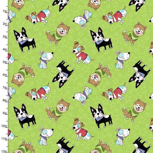 Dog Days Dogs Stars Green 3 Wishes Cotton Fabric