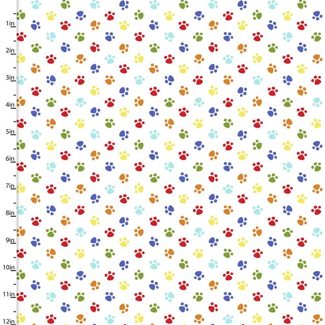 Dog Days Rainbow Paws White 3 Wishes Cotton Fabric