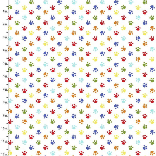Dog Days Rainbow Paws White 3 Wishes Cotton Fabric