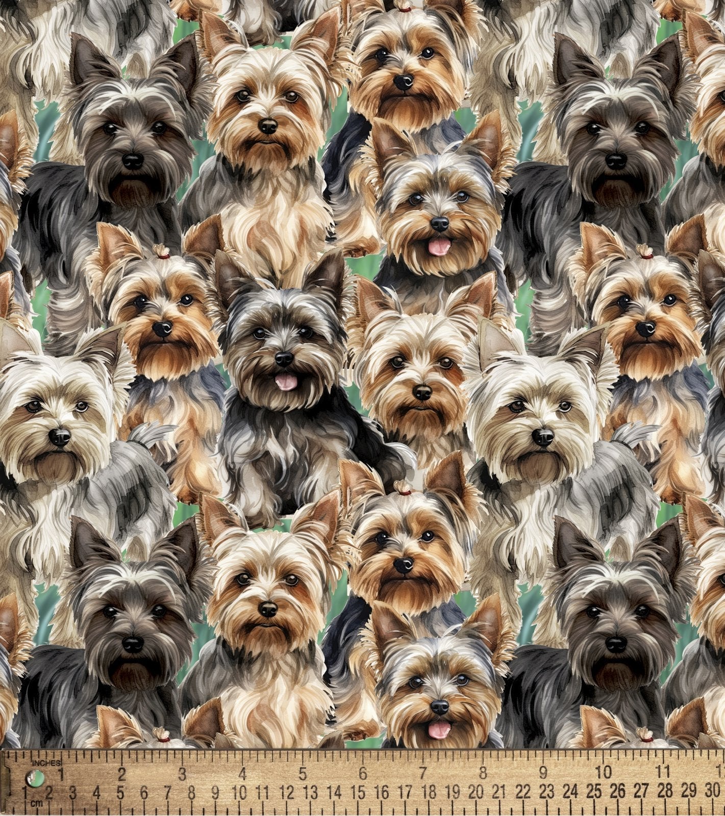 Doggies! Yorkies Packed Green David Textiles Cotton Fabric DT-DX-4814-3C-1