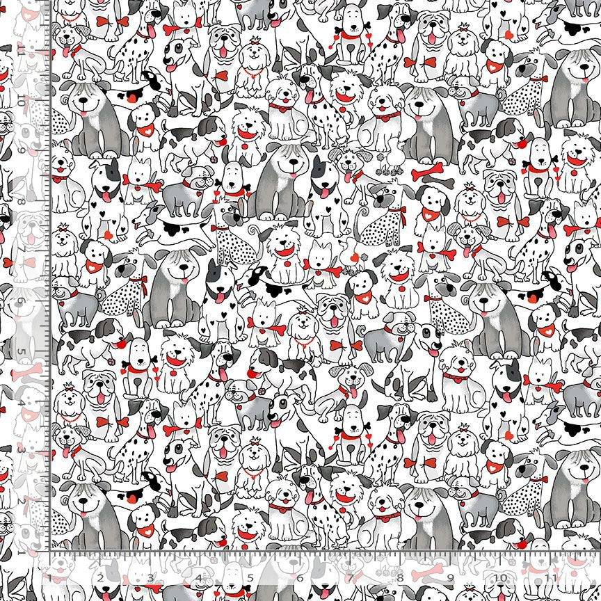 Dogs Rule Smiling Dogs White Timeless Treasures Cotton Fabric TT-DOG-CD3845-WHITE