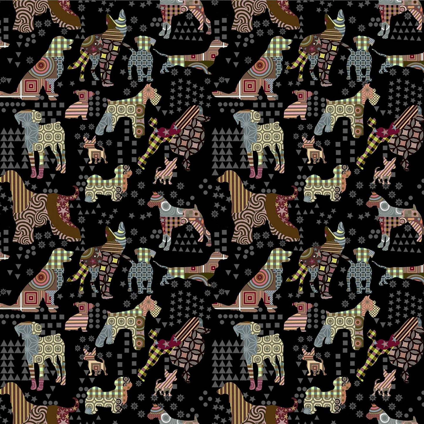 Life is Better with a Dog Dogs tossed Black Sykel Cotton Fabric