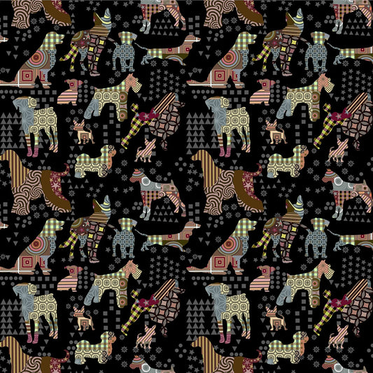 Life is Better with a Dog Dogs tossed Black Sykel Cotton Fabric