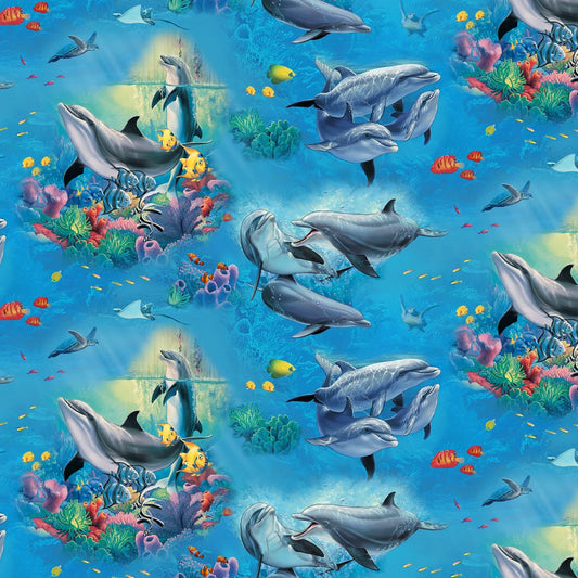Dolphin Falls Allover Blue Sherry Vinston Elizabeth's Studio Cotton Fabric ES-1613-BLUE
