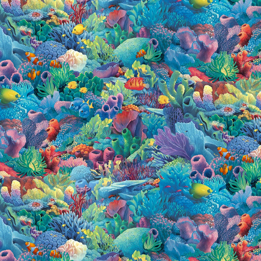 Dolphin Falls Coral Reefs Multi Sherry Vinston Elizabeth's Studio Cotton Fabric ES-1614-MULTI