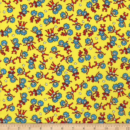 Dr Seuss 1 Thing 2 Characters Yellow Robert Kaufman Cotton Fabric RK-ADE-20828-5 Yellow