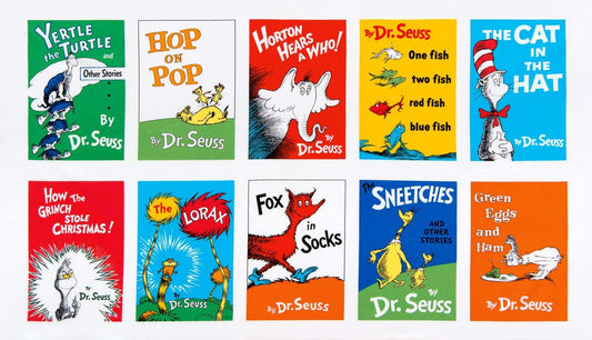 Dr Seuss Celebrate 4 Adventures Book Cover Panel 24" Multi Robert Kaufman Cotton Fabric RK-ADE-15668-267