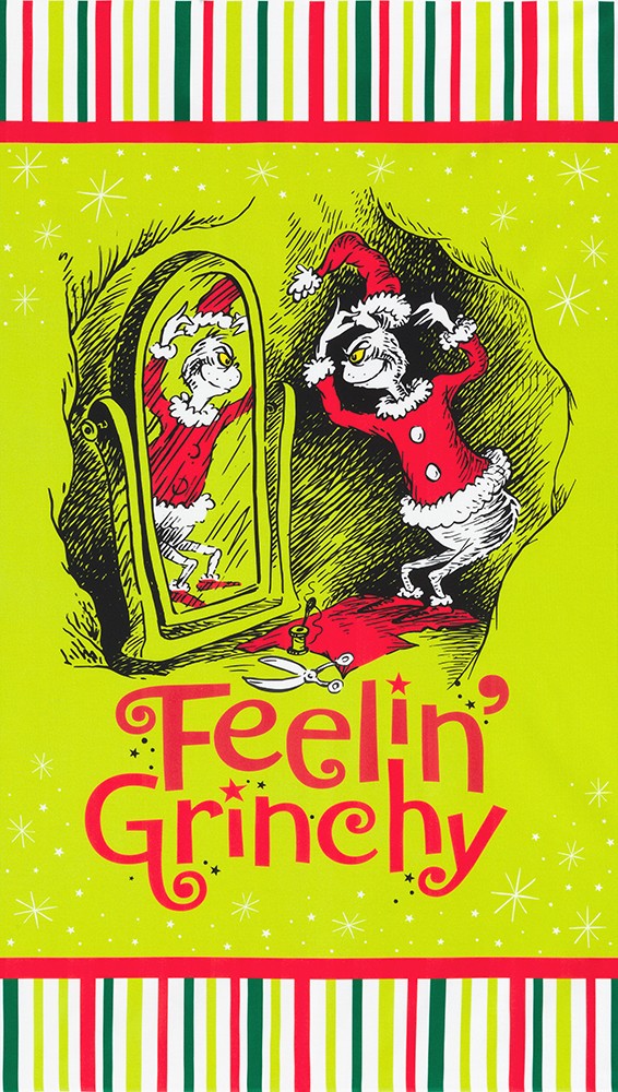 Dr Seuss How the Grinch Stole Christmas Feelin' Grinchy Panel 24" Holiday Green Robert Kaufman RK-ADED-22564-223