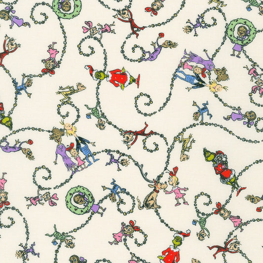 Dr Seuss How the Grinch Stole Christmas Characters Swirl Holiday Cream Robert Kaufman Cotton Fabric  by Robert Kaufman 44in wide 100% Cotton Fabric RK-ADED-21778-223