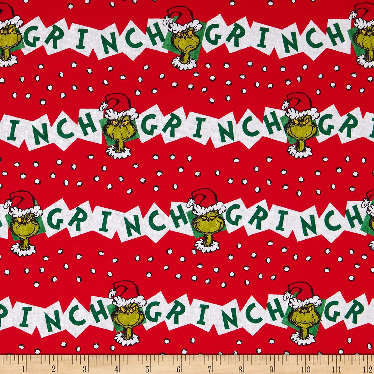 Dr Seuss How the Grinch Stole Christmas Holiday Head Stripe Red Robert Kaufman Cotton Fabric RK-ADE-20998-223