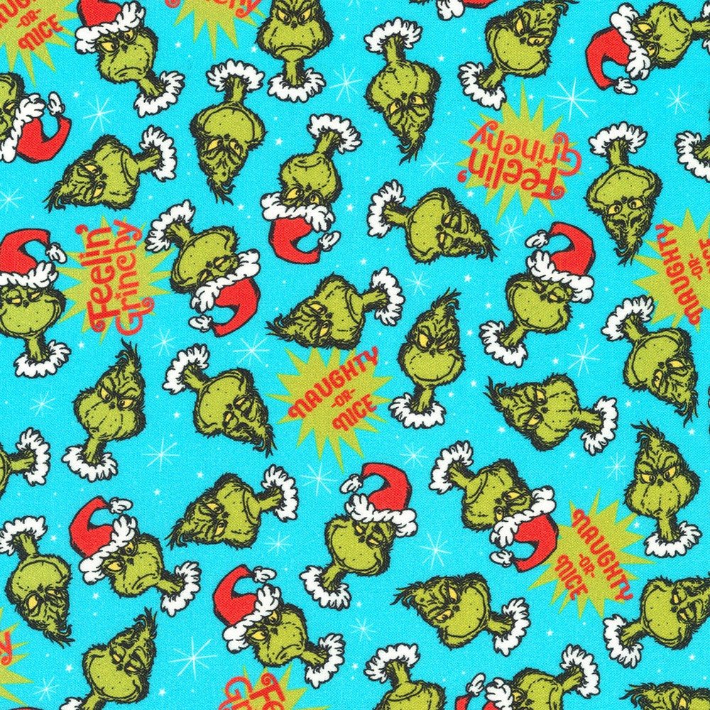 Dr Seuss How the Grinch Stole Christmas Tossed Grinch Ice Blue Robert Kaufman Cotton Fabric RK-ADED-22567-88
