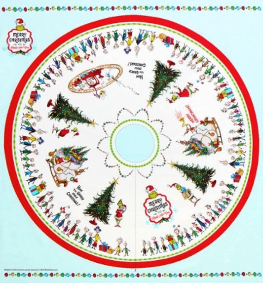 Dr Seuss How the Grinch Stole Christmas Tree Base Cover Skirt 46" Panel Robert Kaufman Cotton Fabric RK-ADE-20277-223