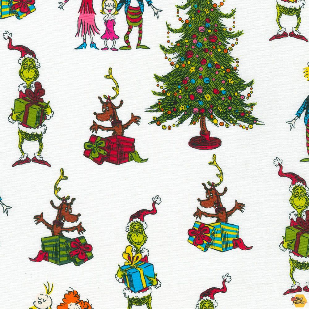 Dr.Seuss How the Grinch Stole Christmas Whoville White Robert Kaufman Cotton Fabric RK-ADE-15184-1