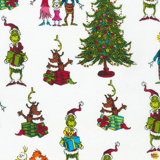 Dr.Seuss How the Grinch Stole Christmas Whoville White Robert Kaufman Cotton Fabric RK-ADE-15184-1