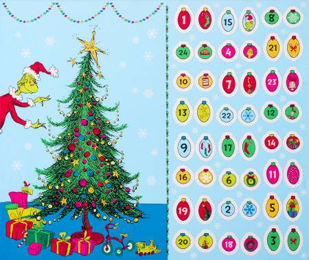 Dr Seuss How The Grinch Stole Christmas Advent Calendar Panel 36" Robert Kaufman Cotton Fabric RK-ADE-17489-223