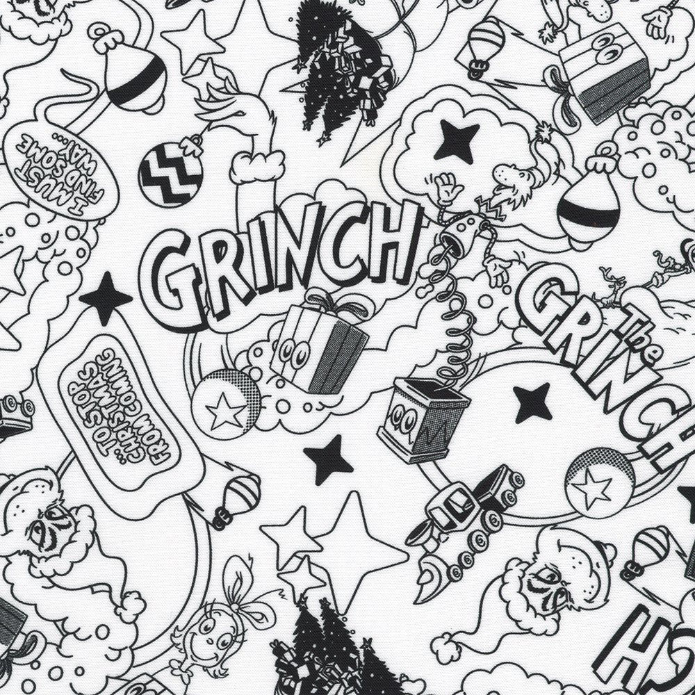 Dr. Seuss How the Grinch Stole Christmas Comics White Robert Kaufman Cotton Fabric RK-ADED-23099-1