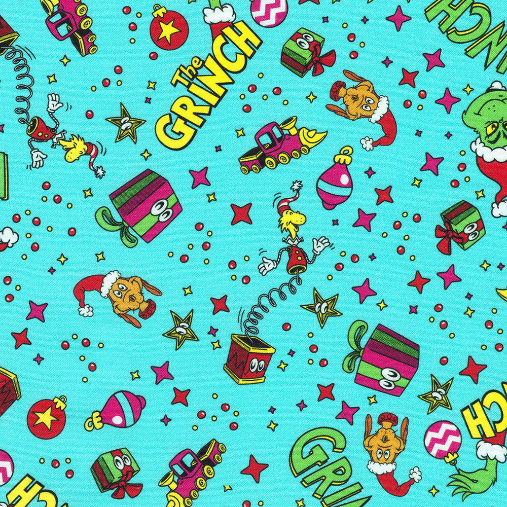 Dr. Seuss How the Grinch Stole Christmas Toy Toss Snow Robert Kaufman Cotton Fabric RK-ADED-23100-87
