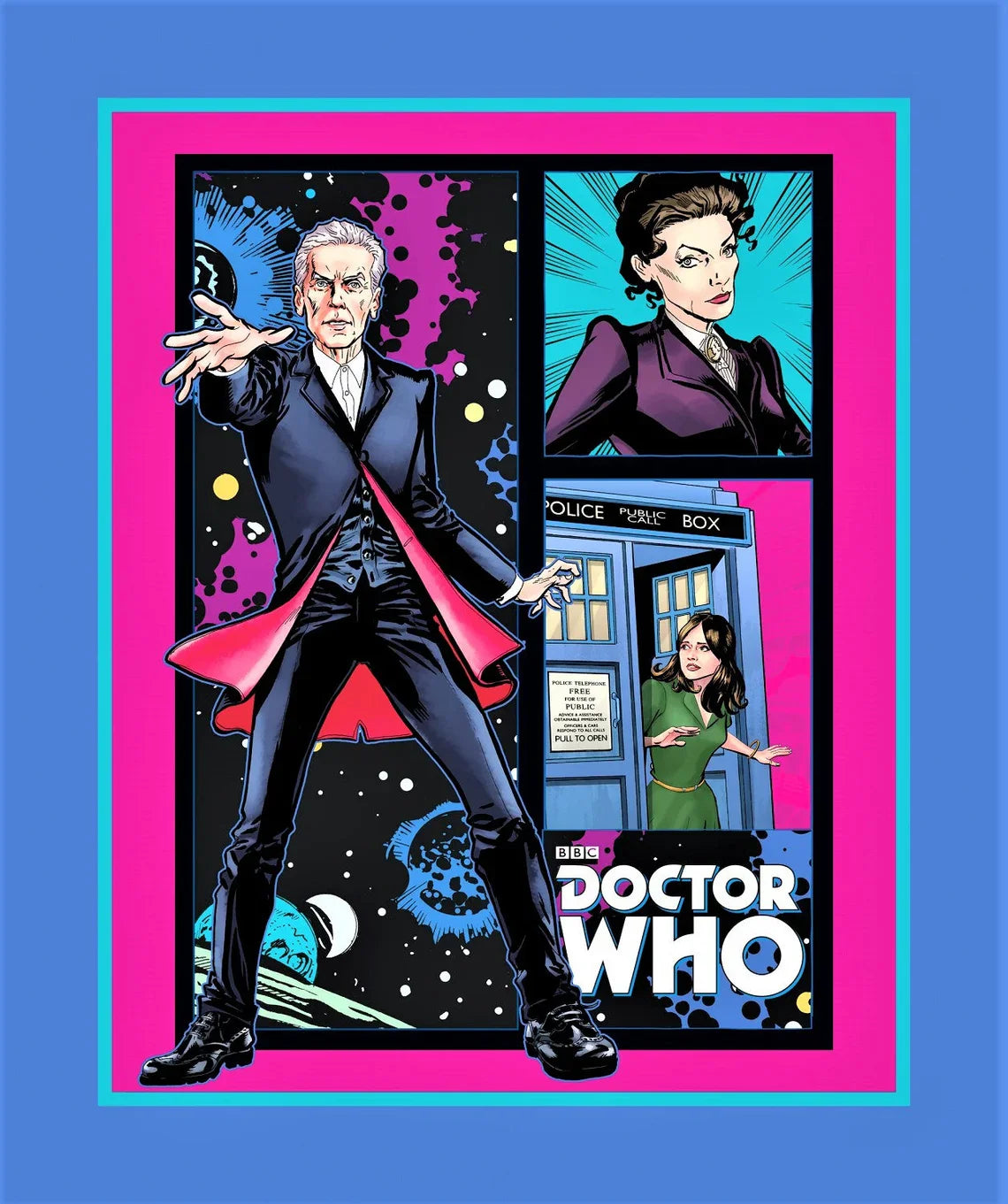 Dr. Who Comic Telephone Box Booth Panel 36" Springs Creative Cotton Fabric