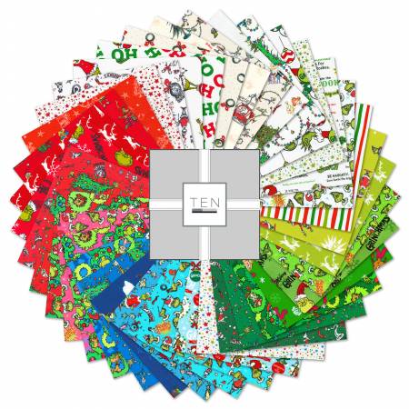 Dr Seuss How the Grinch Stole Christmas 10" Squares Robert Kaufman Cotton Fabric RK-TEN-1329-42