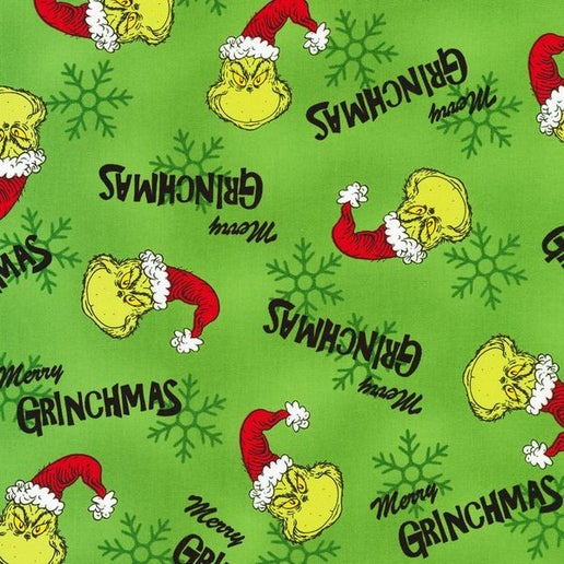 Dr Seuss How the Grinch Stole Christmas Green Robert Kaufman Cotton Fabric RK-ADE157837