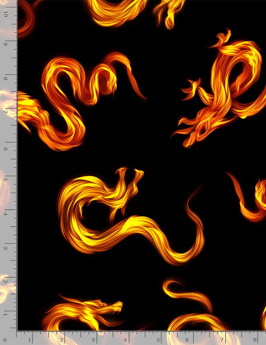 Dragon Fire Black Don't Wake the Dragon Timeless Treasures Cotton Fabric TT-C8487 Black