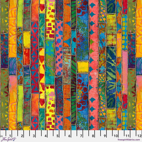 Dragonfly Dance Paper Stripe Multi Sue Penn Free Spirit Cotton Quilting Fabric FS-PWSP108.MULTI