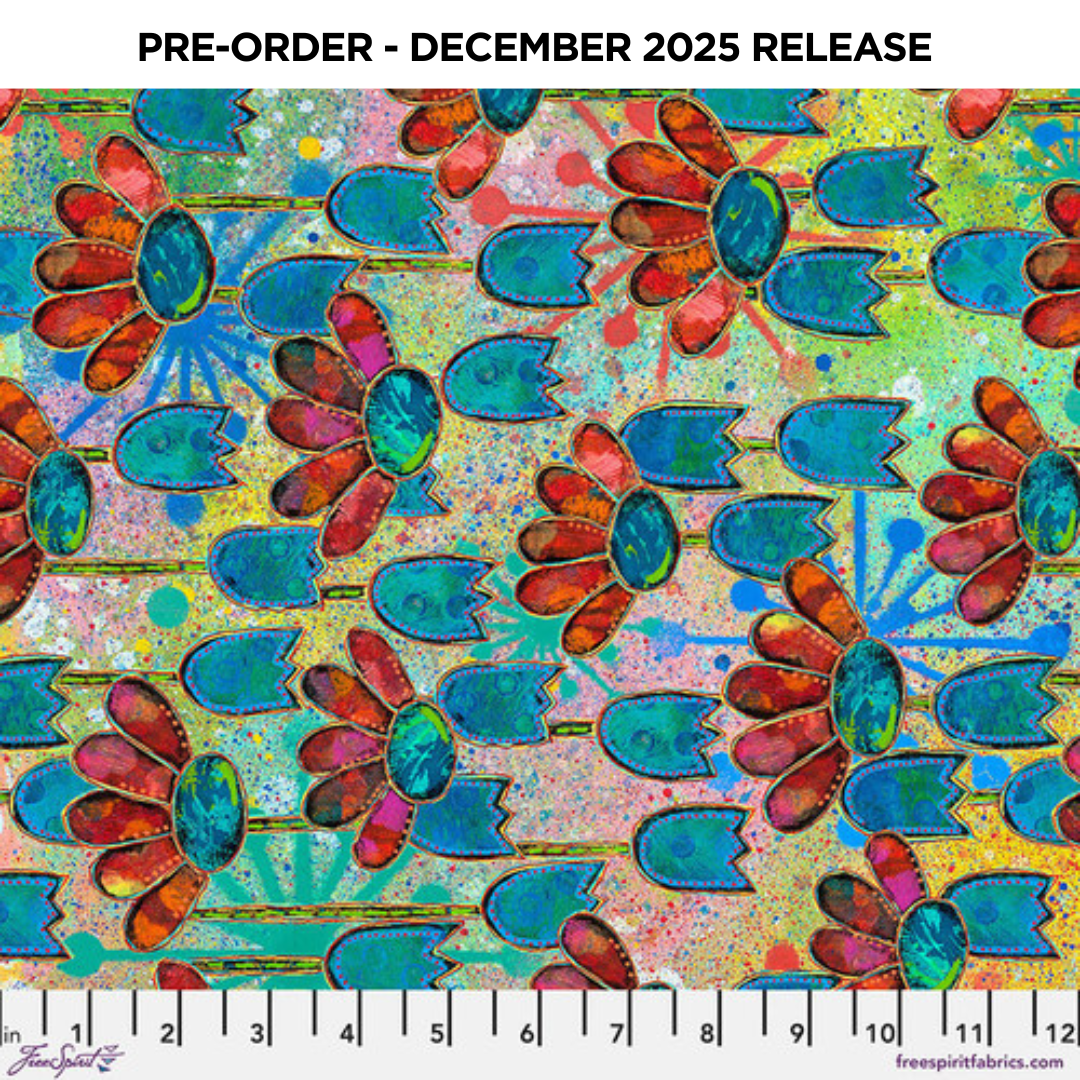PRE-ORDER | DEC 2025 | Dragonfly Dance Daisy time Multi Sue Penn Free Spirit Cotton Quilting Fabric FS-PWSP107.MULTI
