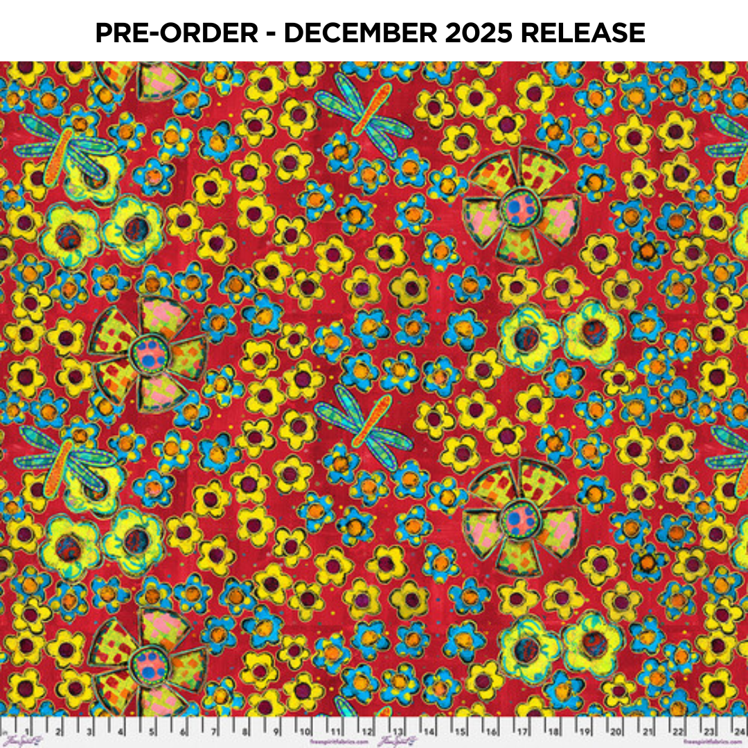 PRE-ORDER | DEC 2025 | Dragonfly Dance Flower Field Multi Sue Penn Free Spirit Cotton Quilting Fabric FS-PWSP113.MULTI