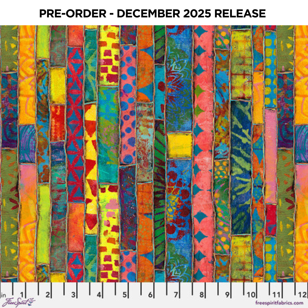 PRE-ORDER | DEC 2025 | Dragonfly Dance Paper Stripe Multi Sue Penn Free Spirit Cotton Quilting Fabric FS-PWSP108.MULTI