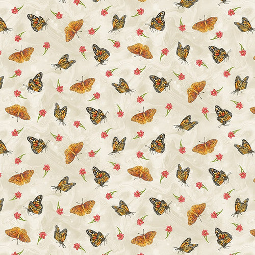 Dragonfly Dance Tossed Butterflies Cream Multi Grace Violet Designs Henry Glass Cotton Fabric HG-1732-03