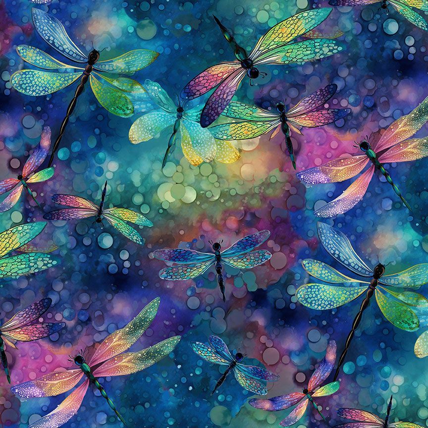 Dragonfly Illusion Dragonflies Dream Fantasy Multi Timeless Treasures Cotton Fabric TT-Nature-CD3206-Fantasy