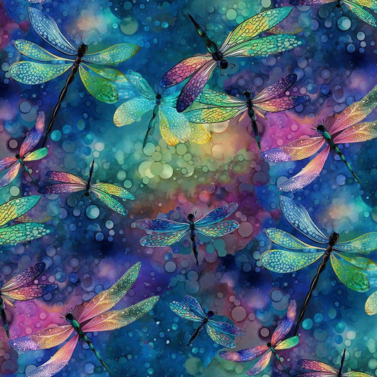 Dragonfly Illusion Dragonflies Dream Fantasy Multi Timeless Treasures Cotton Fabric TT-Nature-CD3206-Fantasy