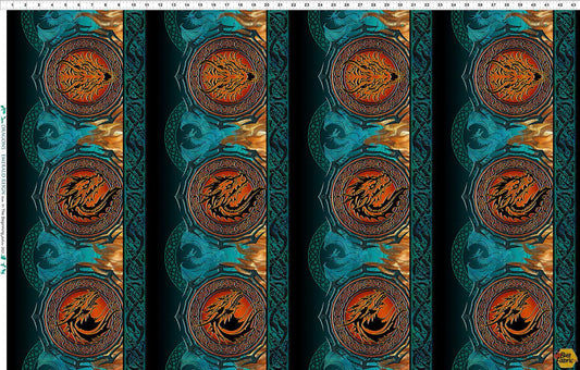 Dragons Emerald Reign Border Stripe Multi Jason Yenter The Beginning Fabrics Cotton Fabric ITB-22DRG-1