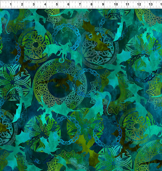 Dragons Emerald Reign Flying Dragons Emerald Green Jason Yenter The Beginning Fabrics Cotton Fabric ITB-4DRG-5