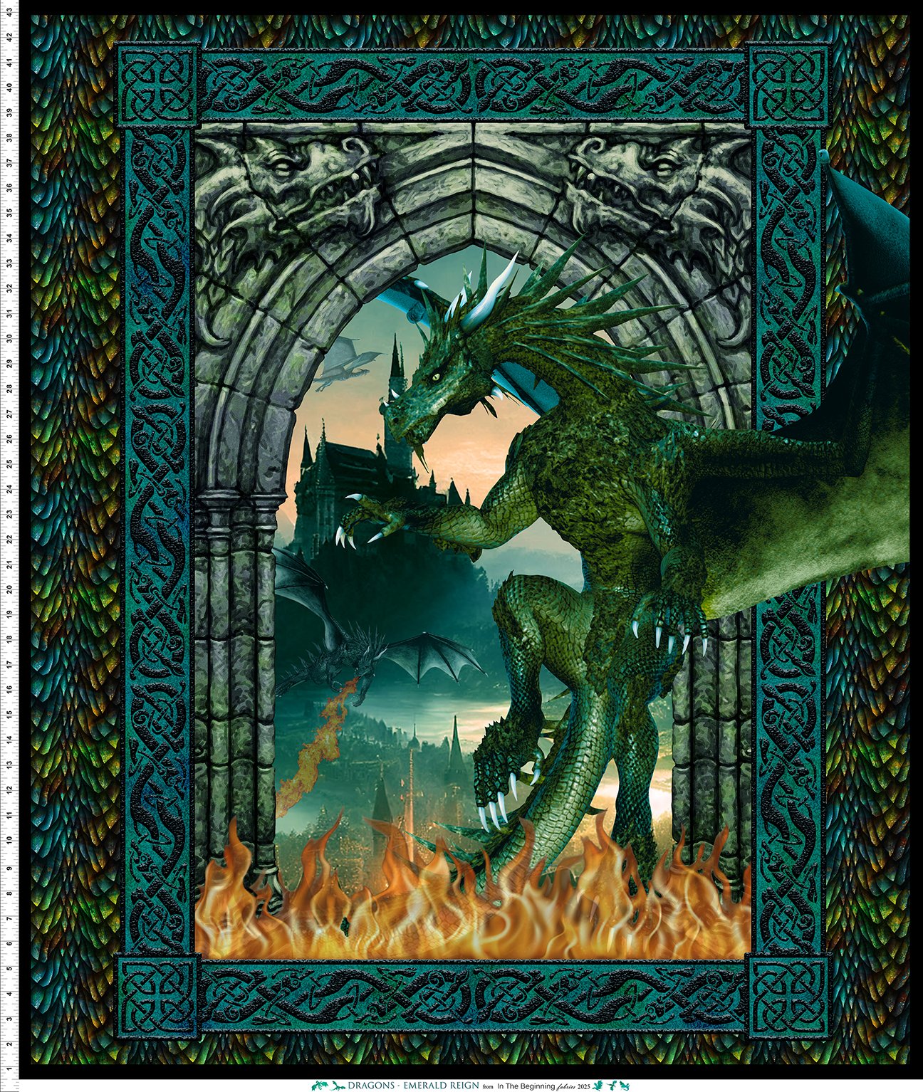 Dragons Emerald Reign Large Dragon Panel 36''x44'' Multi Jason Yenter The Beginning Fabrics Cotton Fabric ITB-20DRG-1