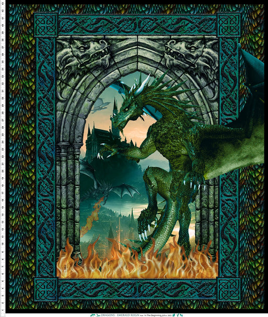 Dragons Emerald Reign Large Dragon Panel 36''x44'' Multi Jason Yenter The Beginning Fabrics Cotton Fabric ITB-20DRG-1