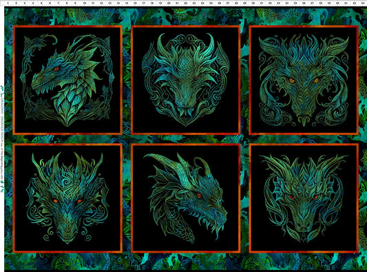 Dragons Emerald Reign Small Dragon Panel 31.5" Multi Jason Yenter The Beginning Fabrics Cotton Fabric ITB-21DRG-1
