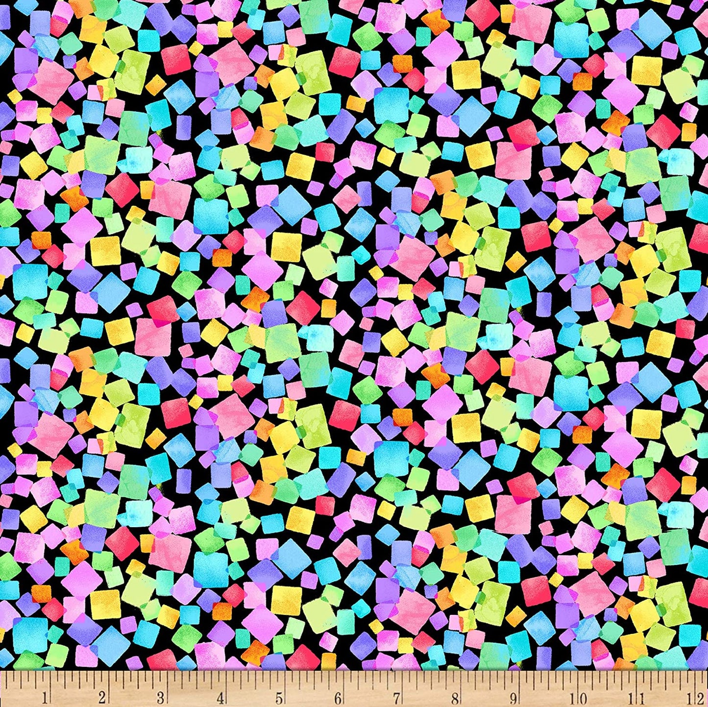 Dream Day Dreaming Multi Colored Squares Black Chong-A Hwang Timeless Treasures Cotton Fabric TT-CD8205 White